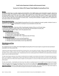 DHEC Form 1146 Vaccines for Children (Vfc) Program Patient Eligibility Screening Record Form - South Carolina, Page 2