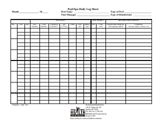 &quot;Pool/SPA Daily Log Sheet Template - Health District&quot;