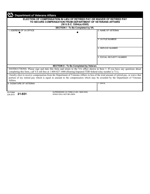 VA Form 21-651  Printable Pdf