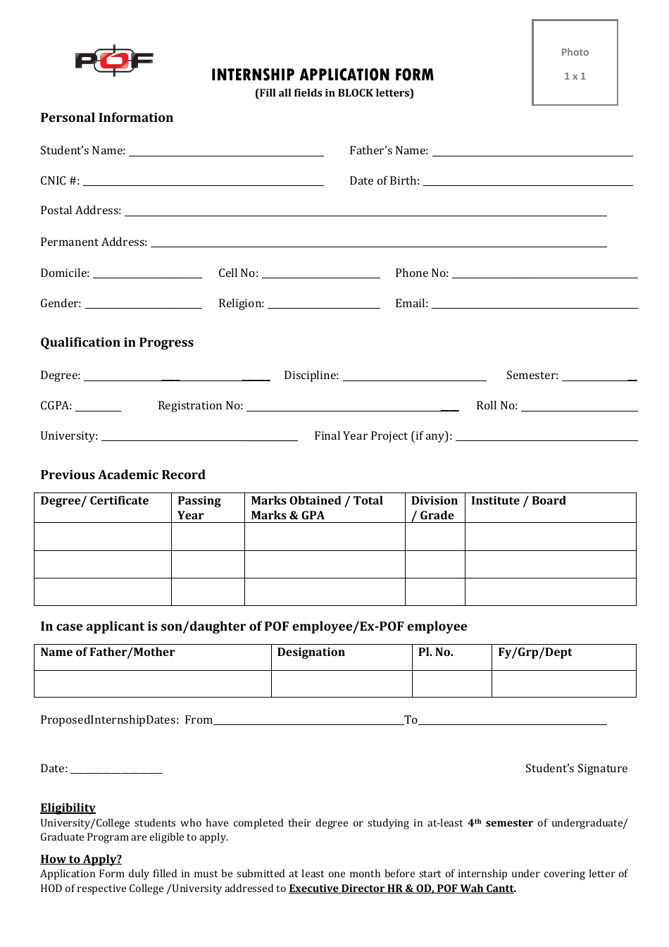 Internship Application Form - Pakistan, Page 1