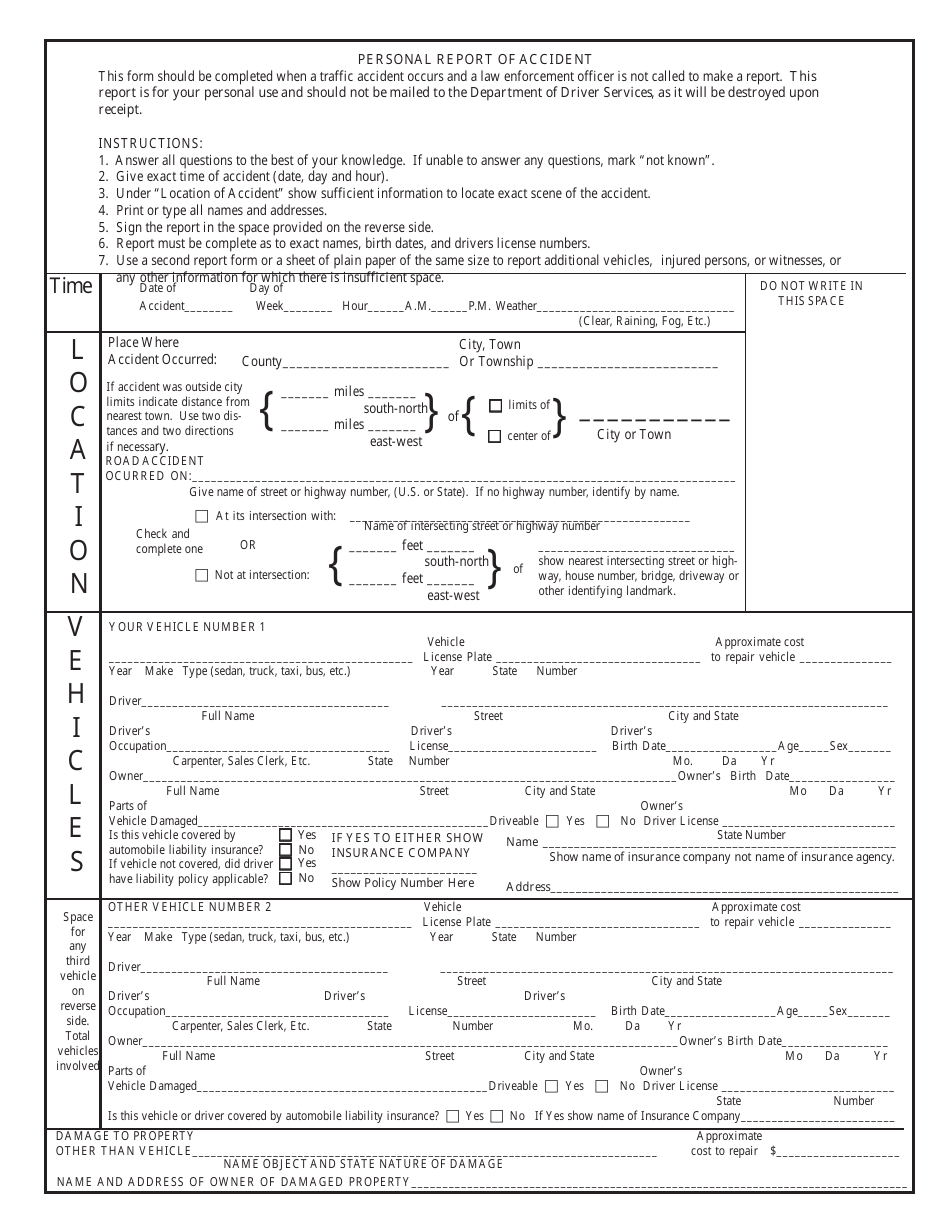 Personal Report of Accident Form - Kennesaw State University, Page 1