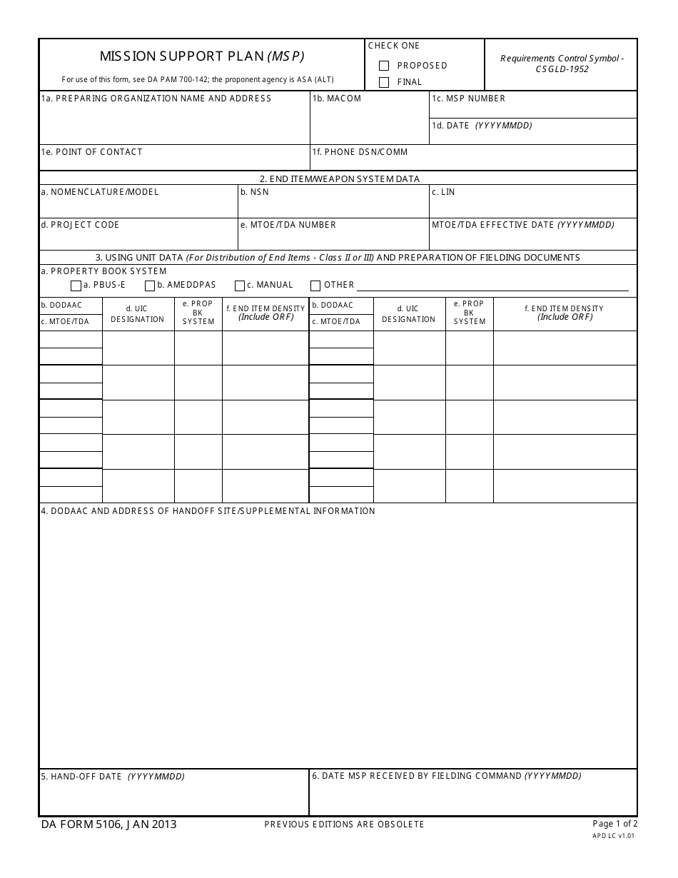 DA Form 5106 - Fill Out, Sign Online and Download Fillable PDF ...