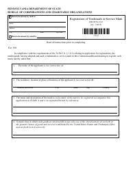 Document preview: Form DSCB:54-1112 Registration of Trademark or Service Mark - Pennsylvania