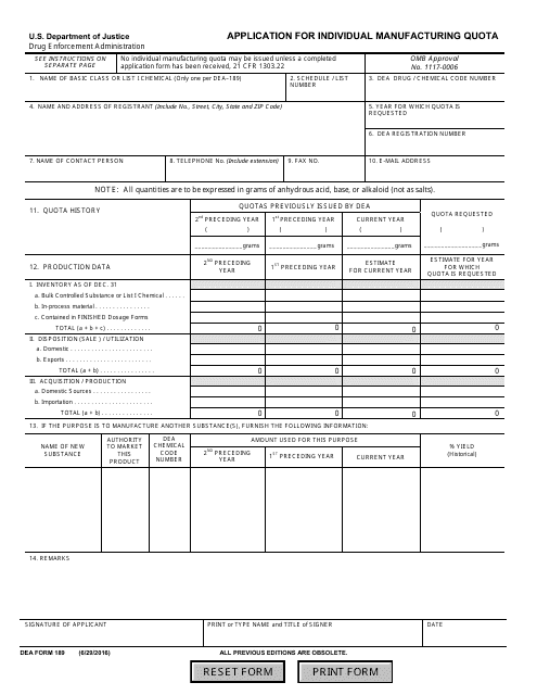 DEA Form 189  Printable Pdf