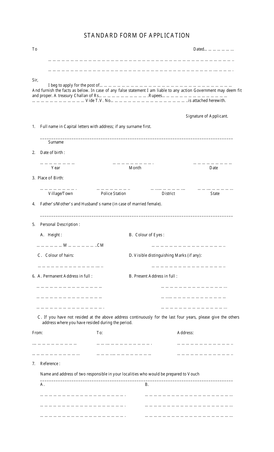 Standard Form of Application - Meghalaya, India, Page 1