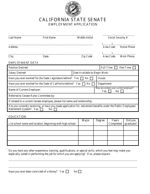 Employment Application Form - California