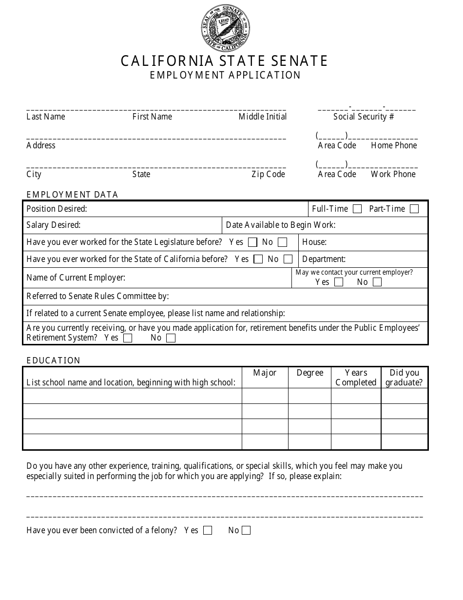 california employment application form download printable pdf