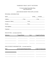 Document preview: Law Enforcement Peer Application Form - Tennessee Public Safety Network - Tennessee