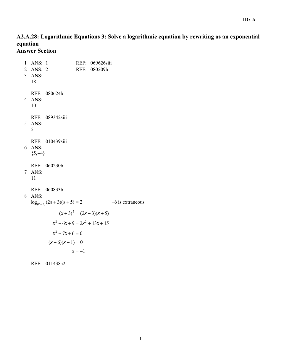 Logarithmic Equations Worksheet With Answers, Page 2