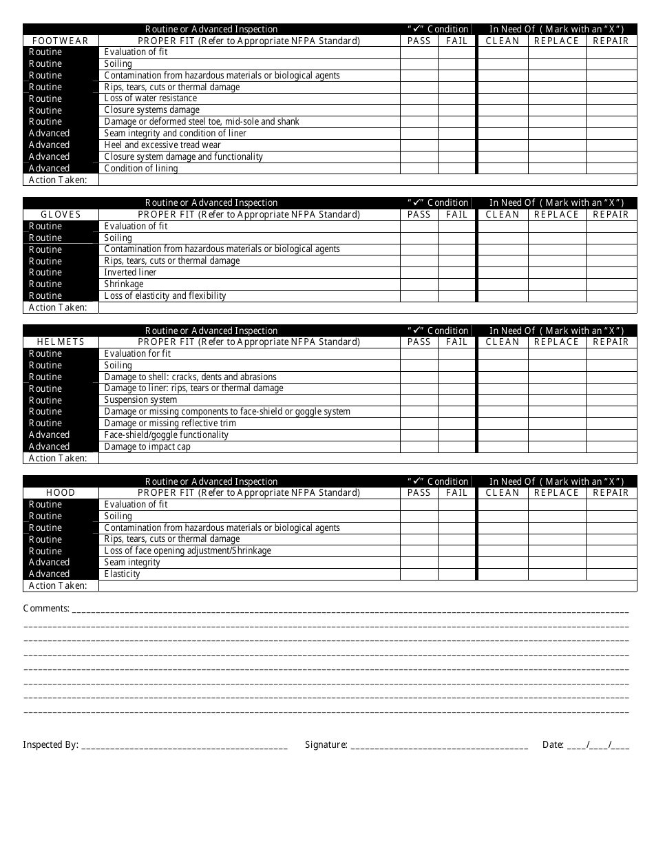 Personal Protective Equipment Checklist/Log - Vfis Download Printable ...