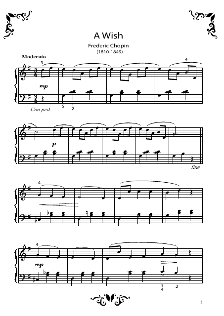Frederic Chopin - a Wish Piano Sheet Music Image Preview