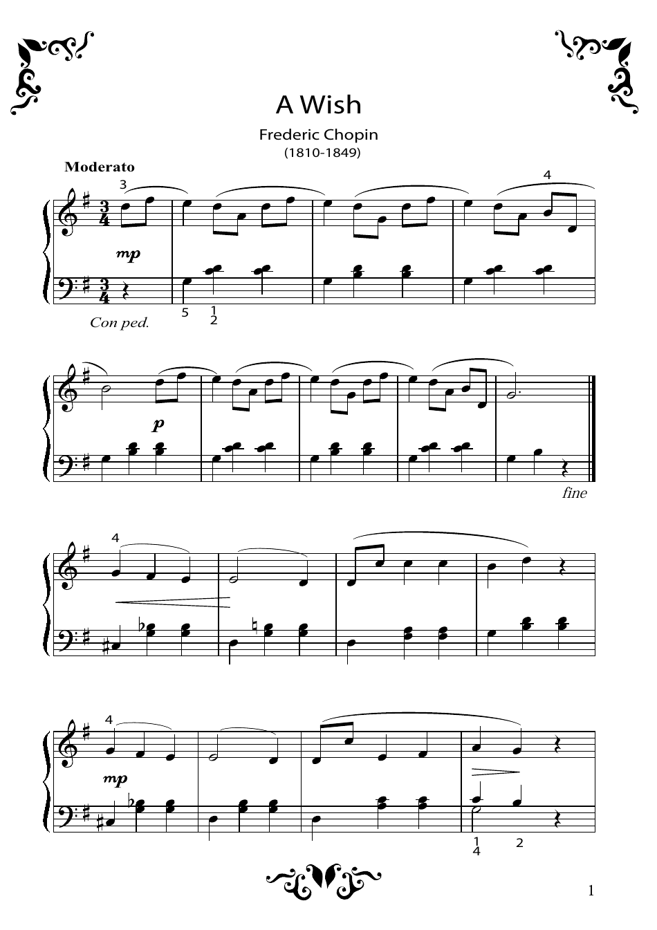 Frederic Chopin - a Wish Piano Sheet Music Image Preview