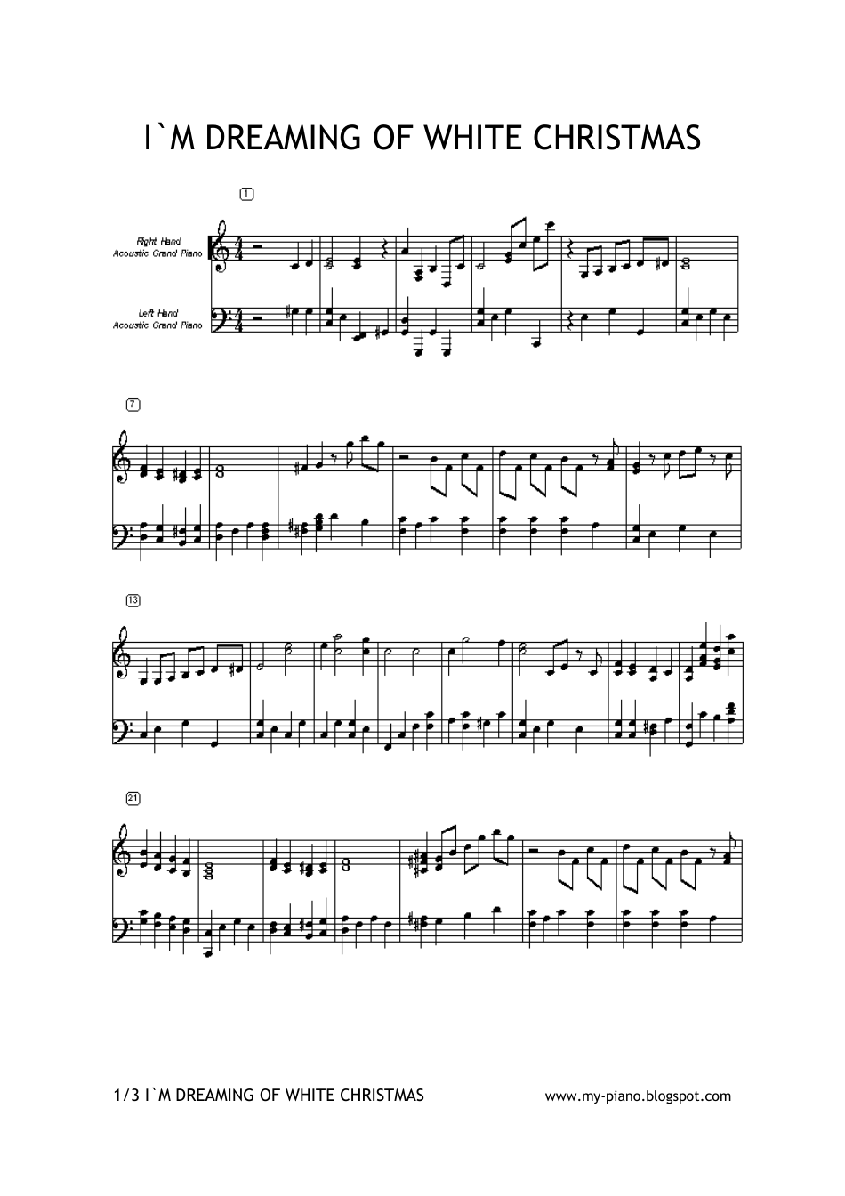 I'm Dreaming of White Christmas Piano Sheet Music Download Printable