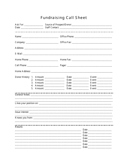 Fundraising Call Sheet Template - Image Preview