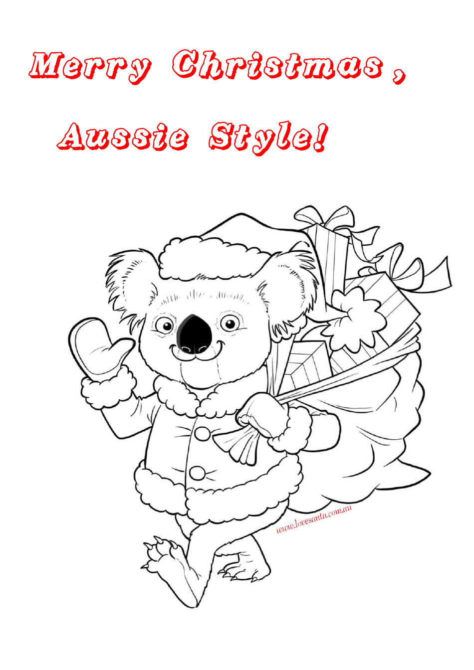 Merry Christmas Koala Coloring Sheet