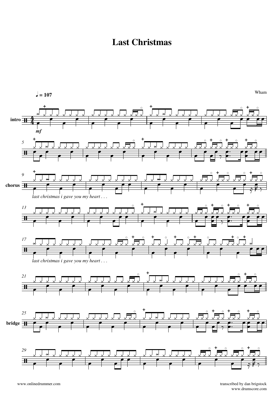 Preview of the Wham - Last Christmas drum sheet music