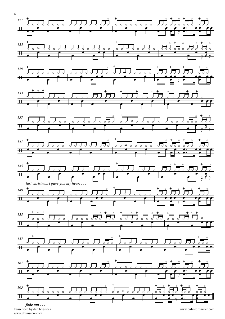 Wham - Last Christmas Drum Sheet Music, Page 4