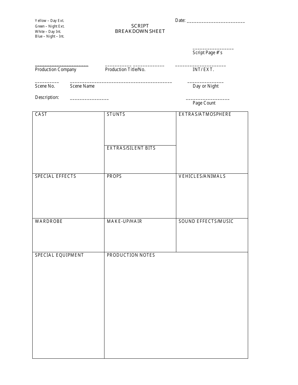 script breakdown template excel