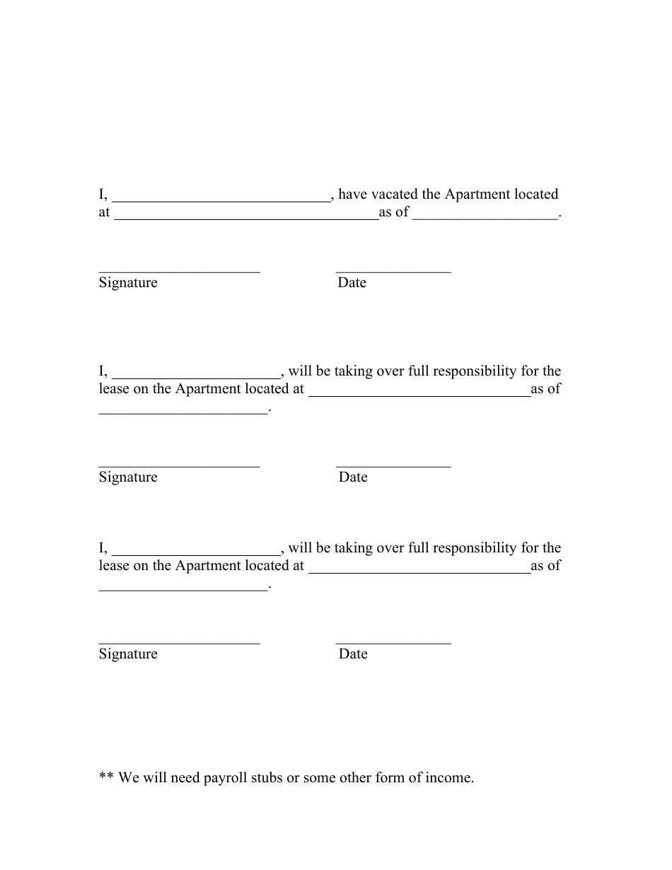 Roommate Release Form, Page 1