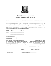 Document preview: Hold Harmless Agreement Template for Object in City Right-Of-Way - City of Vancouver, Washington