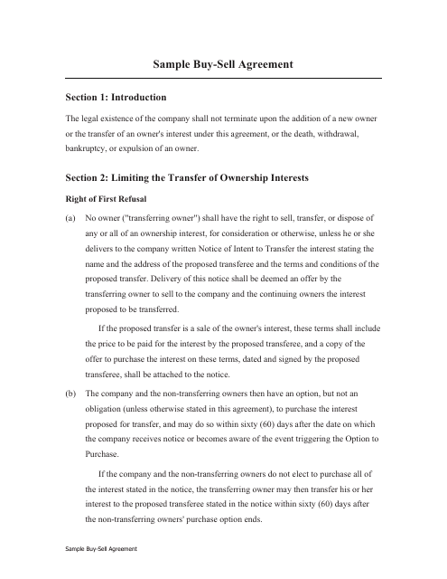 Sample Buy-Sell Agreement Template Download Pdf