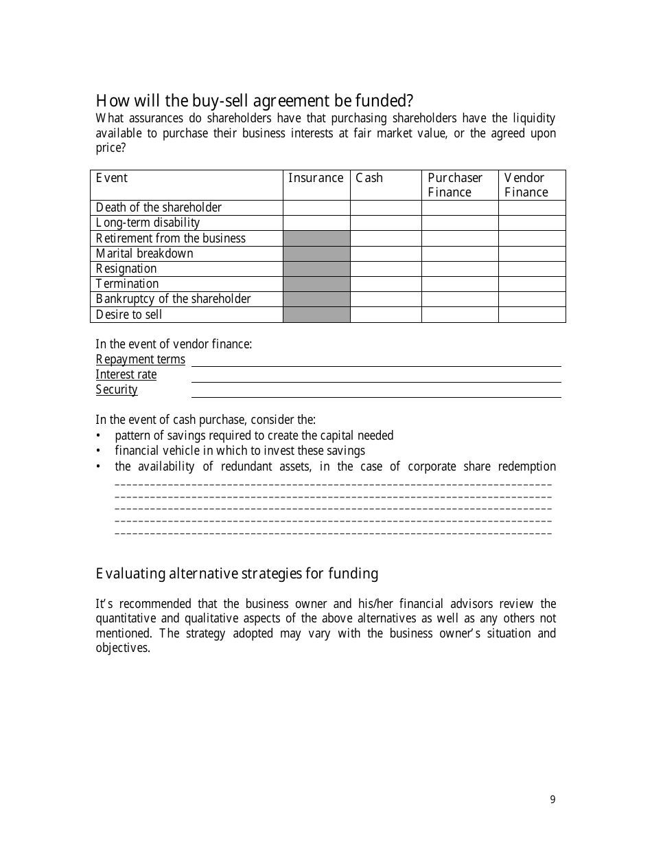 Buy-Sell Agreement Planning Checklist Template - Sun Life Financial - Canada, Page 10