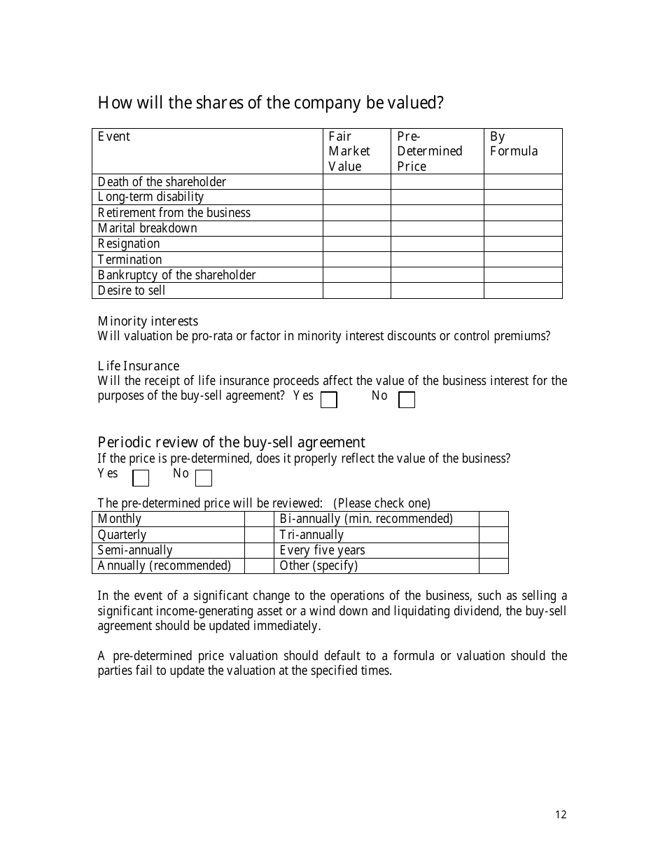 Buy-Sell Agreement Planning Checklist Template - Sun Life Financial - Canada, Page 13