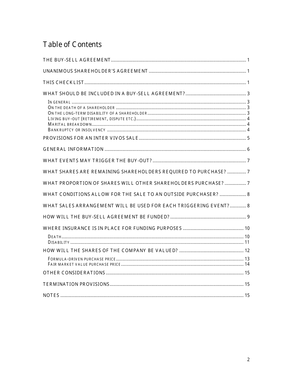 Buy-Sell Agreement Planning Checklist Template - Sun Life Financial - Canada, Page 3