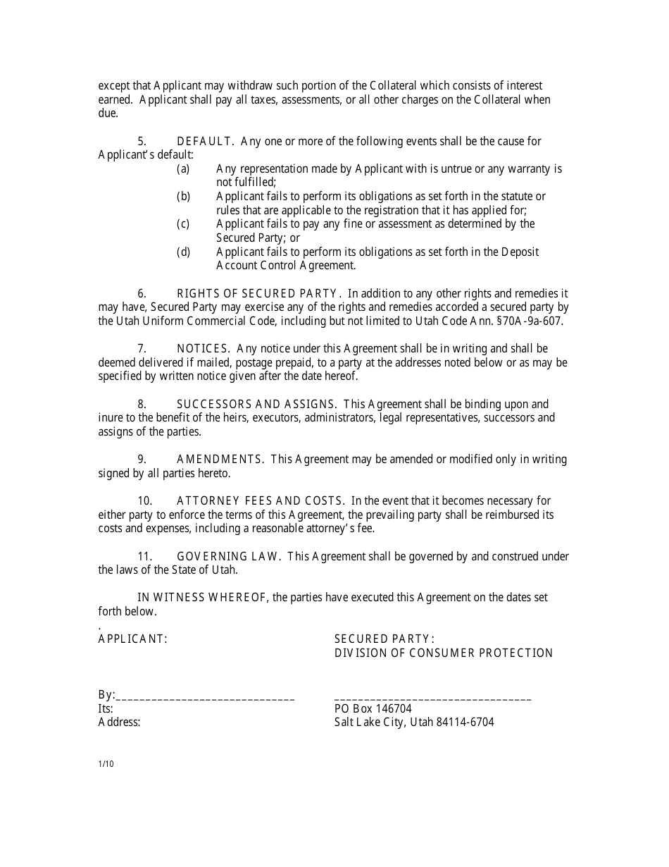 Security Agreement Form - Salt Lake City, Utah, Page 2