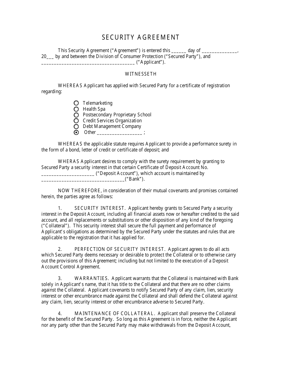 Salt Lake City, Utah Security Agreement Form - Fill Out, Sign Online ...