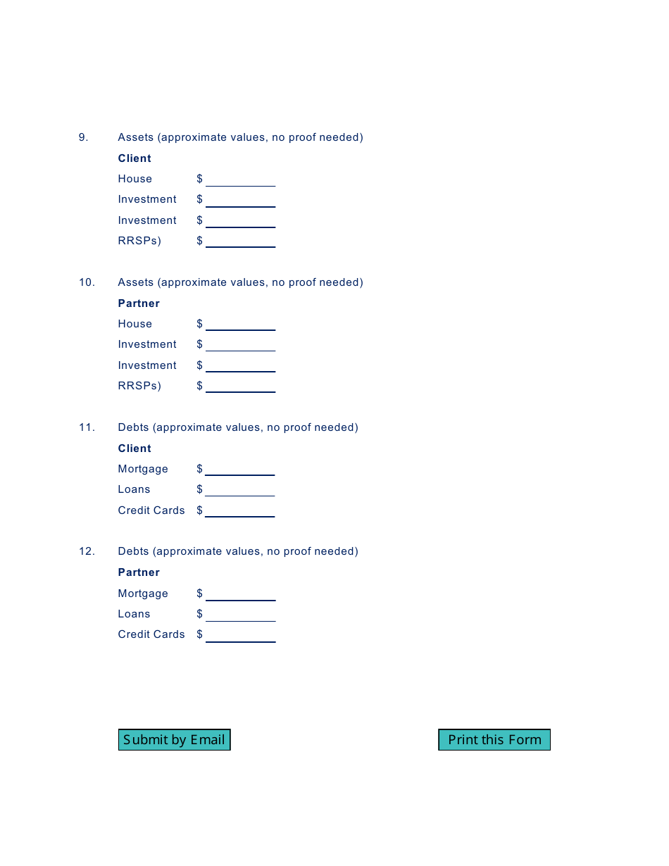Marriage Contract or Cohabitation Agreement Client Questionnaire Template, Page 2