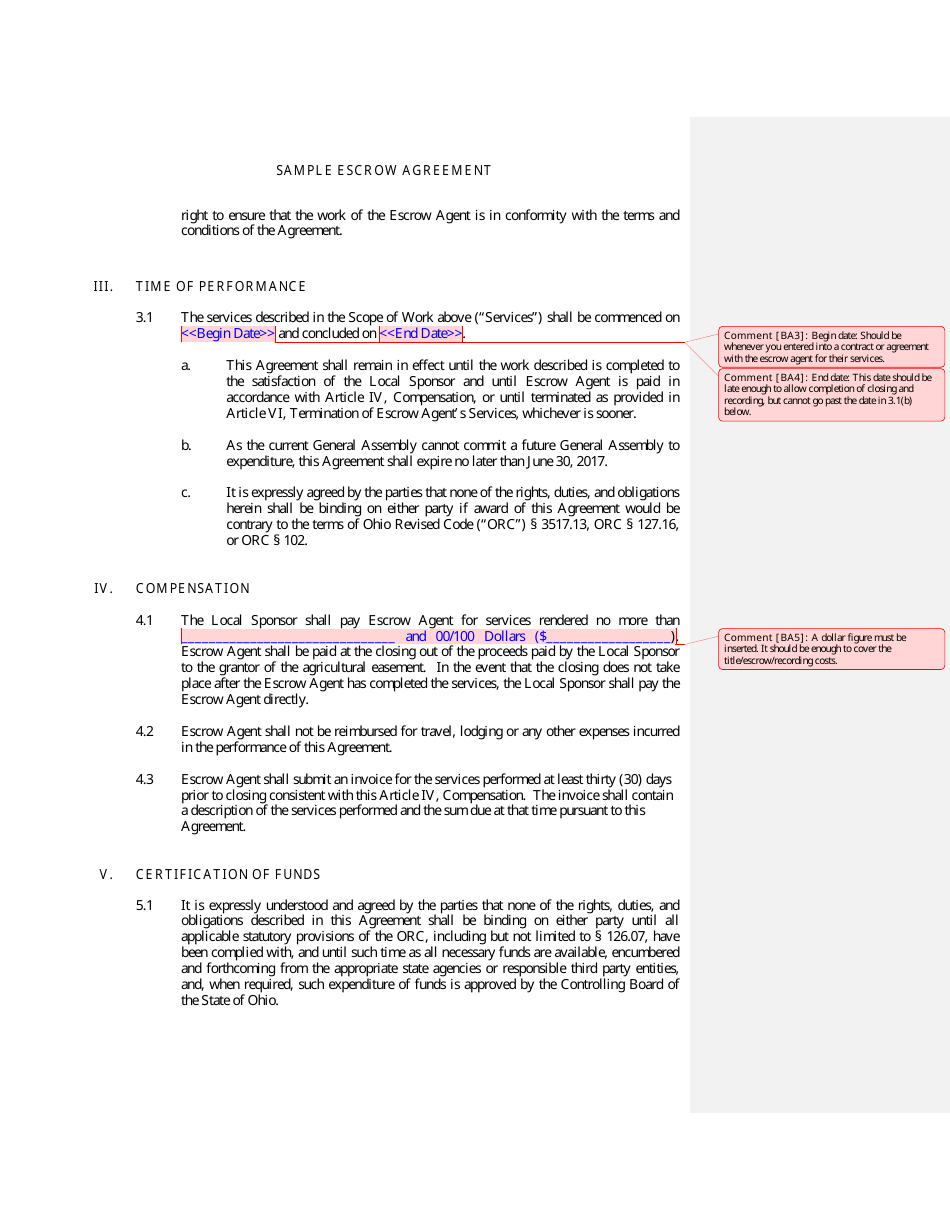 Sample Escrow Agreement - Ohio, Page 3
