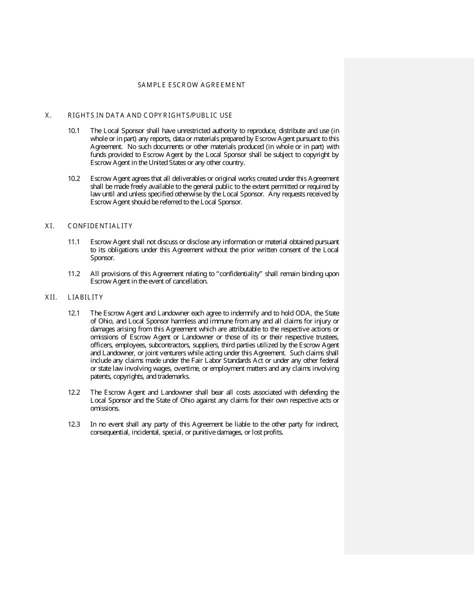 Sample Escrow Agreement - Ohio, Page 6