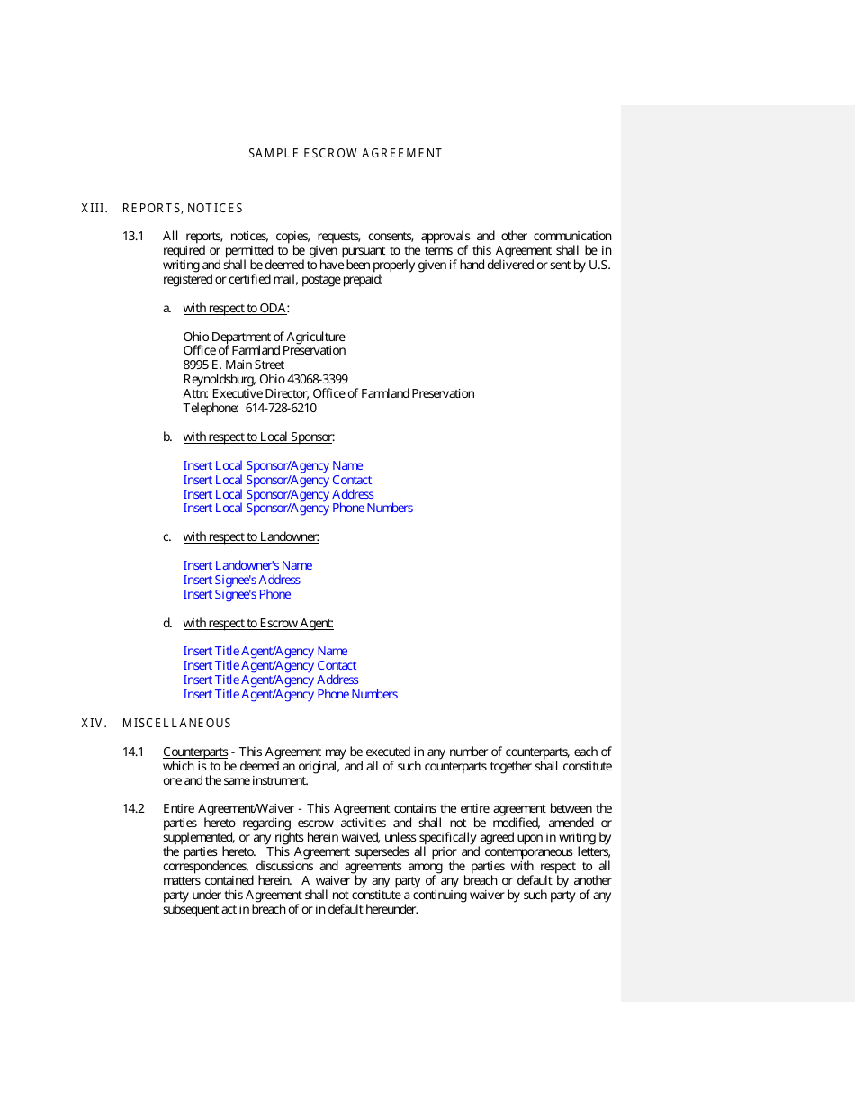 Sample Escrow Agreement - Ohio, Page 7
