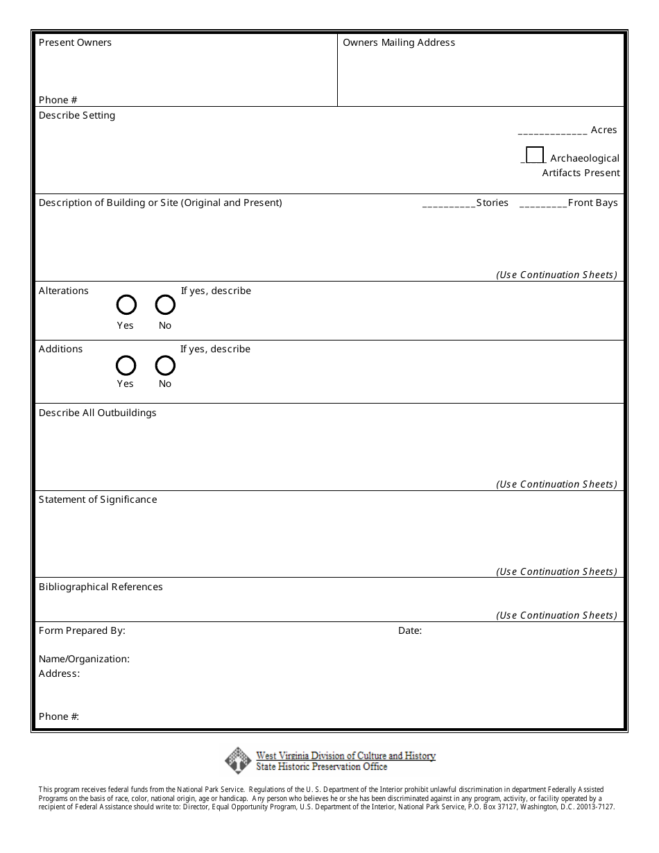 Historic Property Inventory Form - West Virginia Division of Culture and History - West Virginia, Page 2
