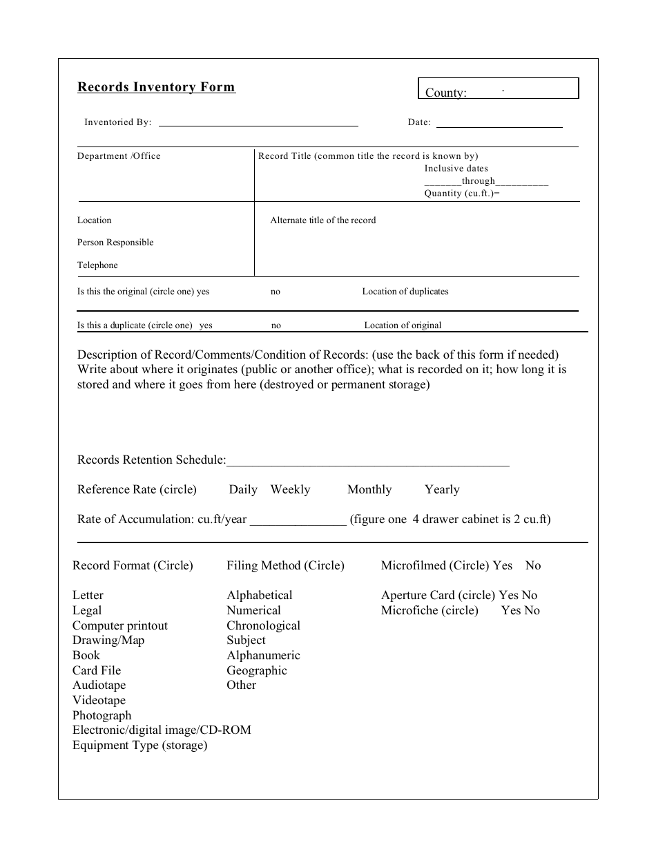 Records Inventory Form, Page 1