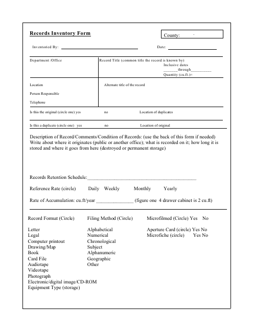 Records Inventory Form Download Pdf