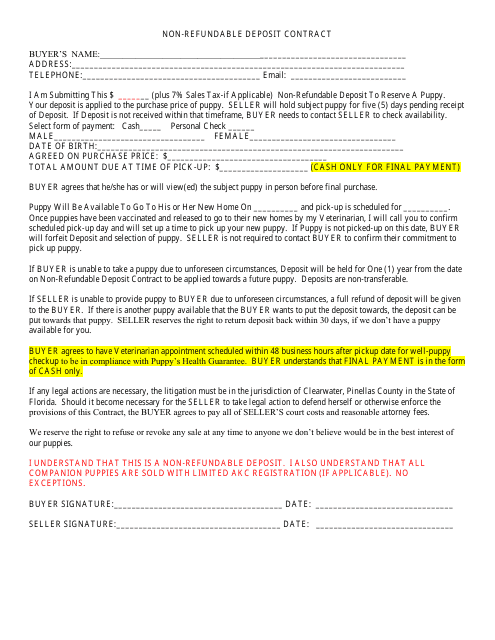 &quot;Non-refundable Puppy Deposit Contract Template&quot; - Pinellas County, Florida Download Pdf