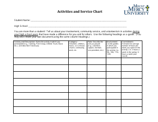 &quot;Activities and Service Chart Template - Mount Mercy University&quot;
