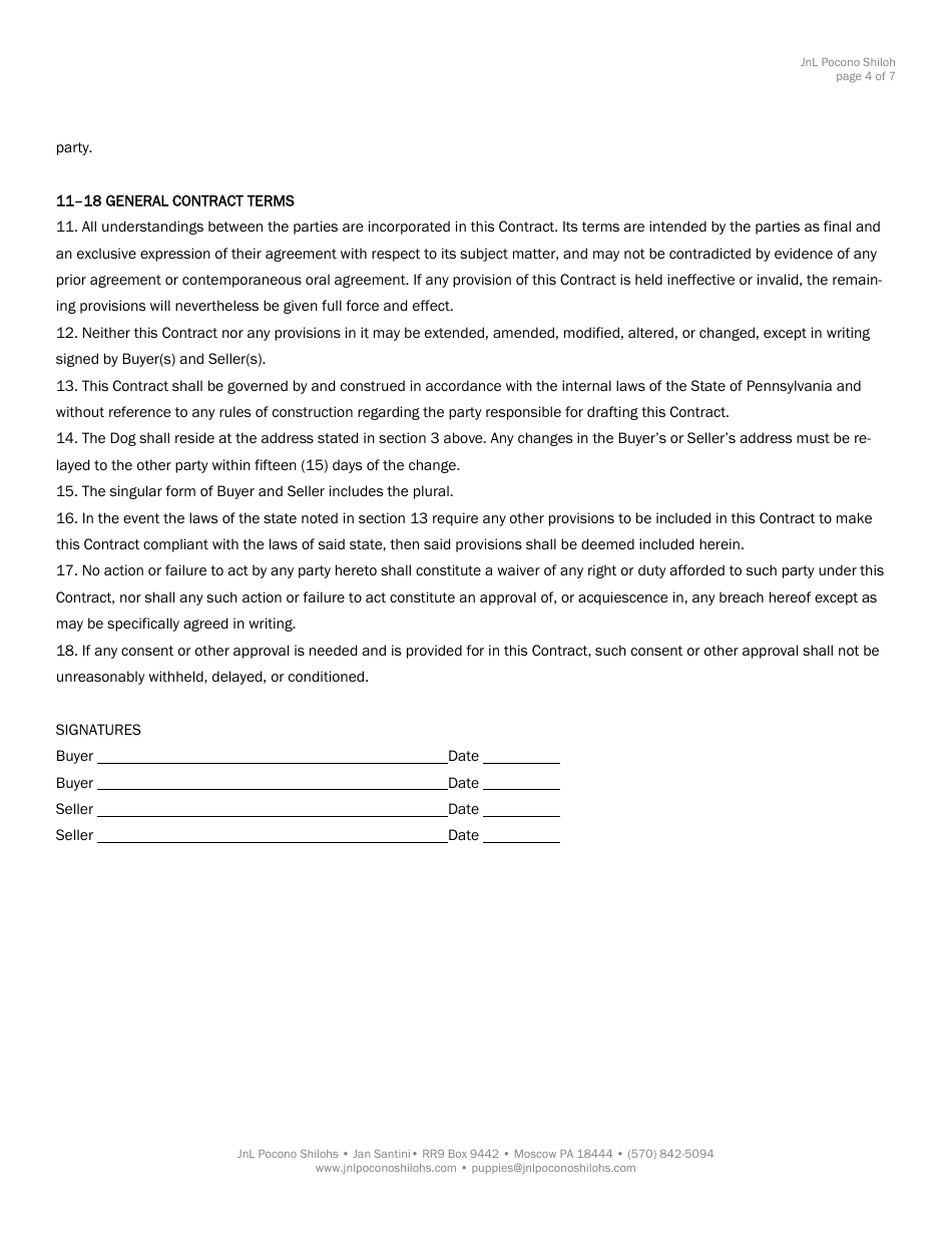 Puppy Buy Sell Contract Template - Jnl Pocono Shilohs, Page 4