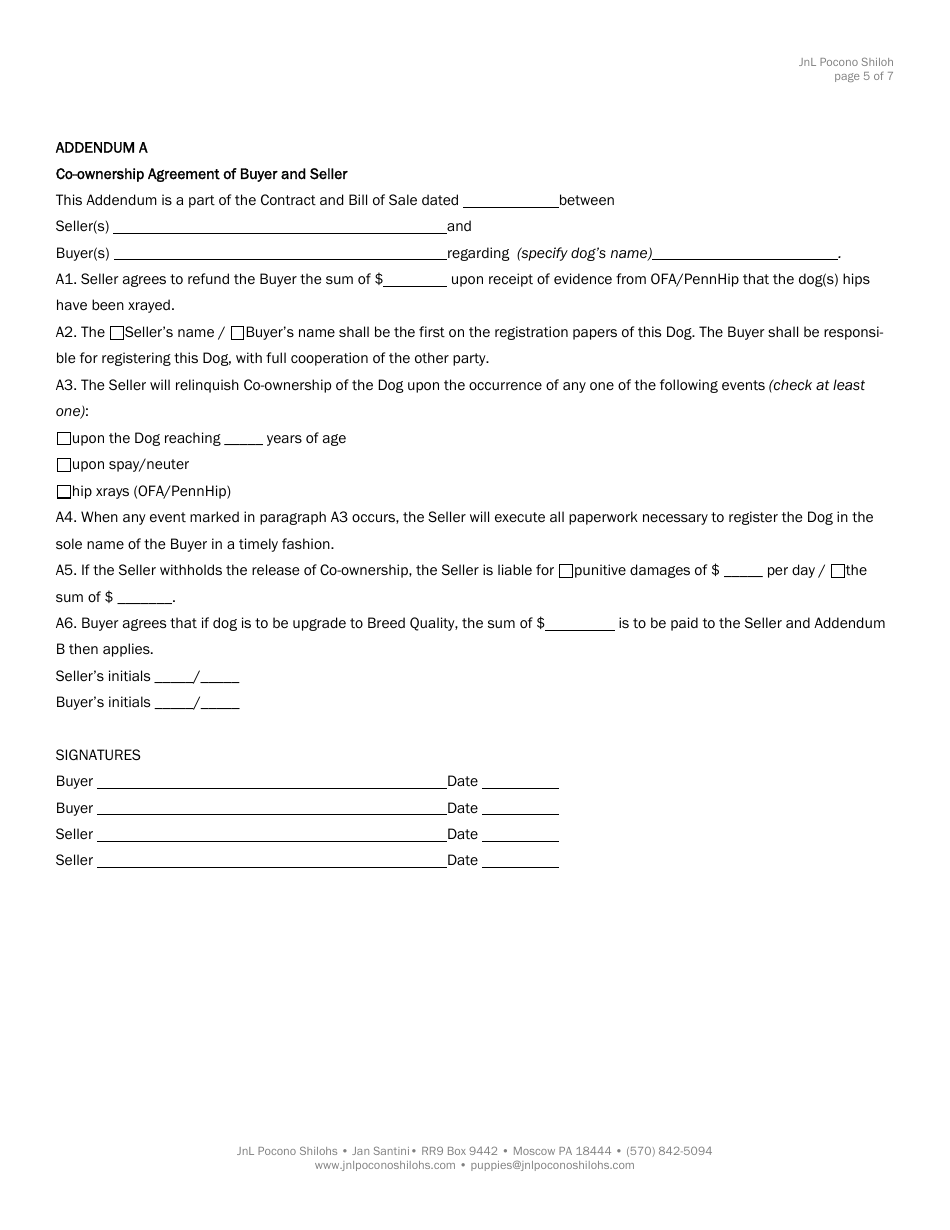 Puppy Buy Sell Contract Template - Jnl Pocono Shilohs, Page 5