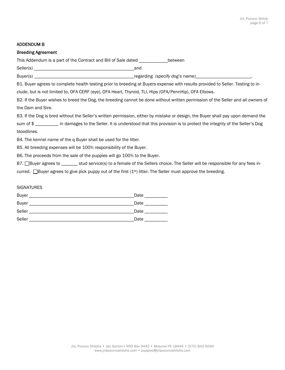 Puppy Buy Sell Contract Template - Jnl Pocono Shilohs, Page 6