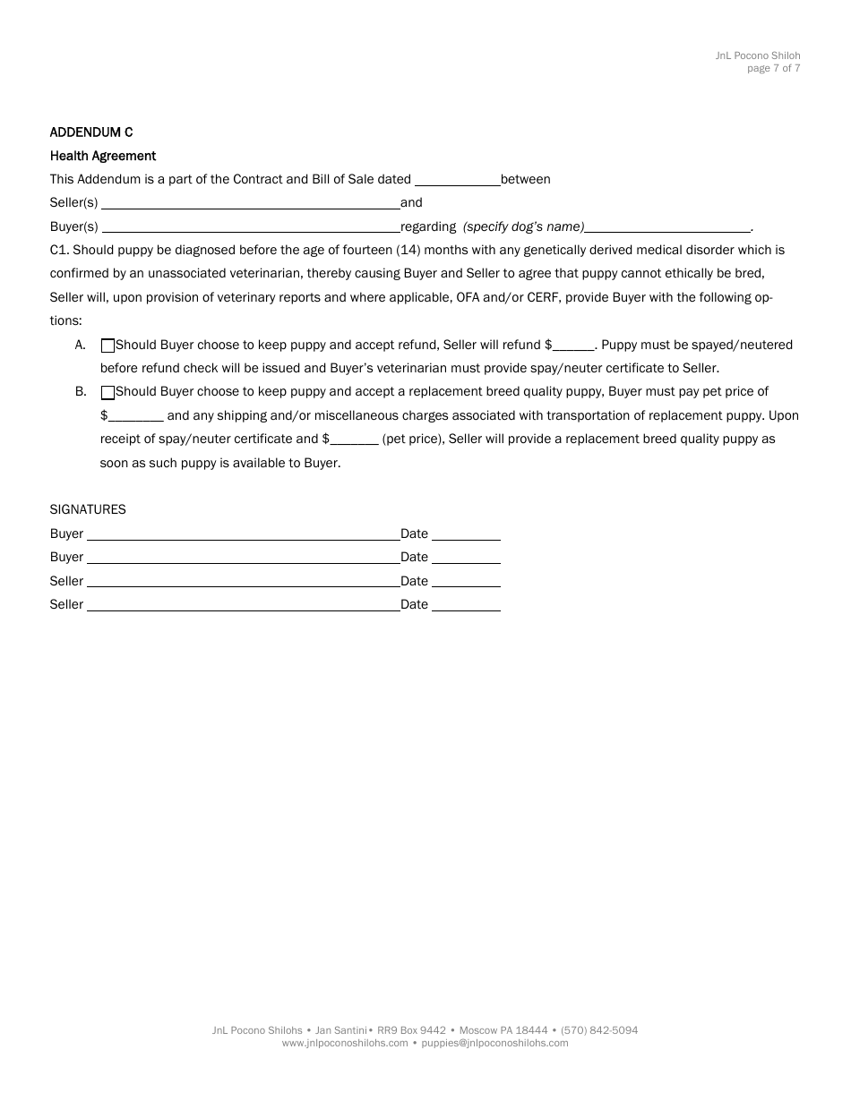 Puppy Buy Sell Contract Template - Jnl Pocono Shilohs, Page 7