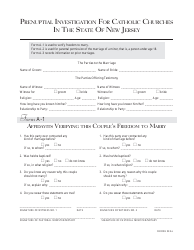 Prenuptial Investigation Form for Catholic Churches - New Jersey