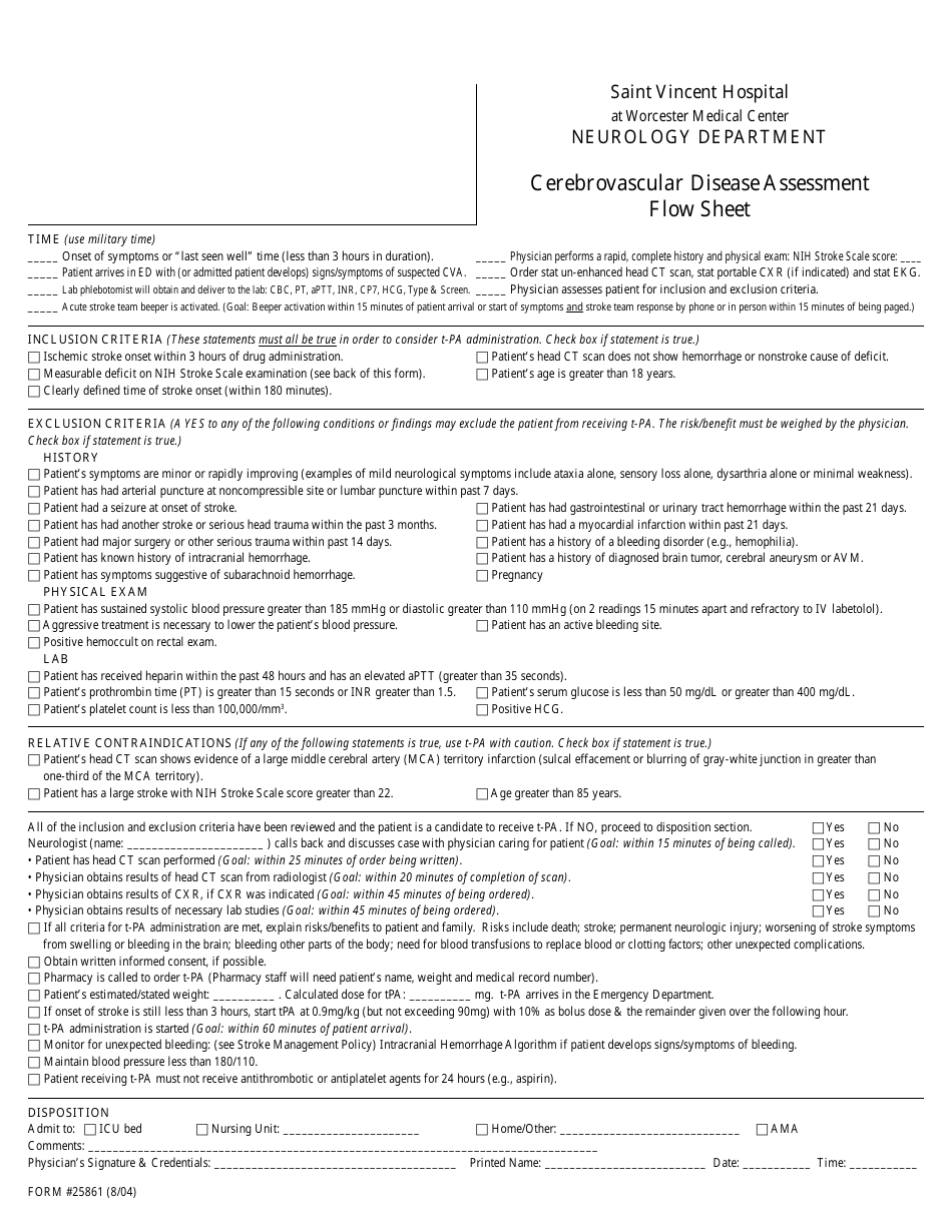 Cerebrovascular Disease Assessment Flow Sheet Preview Template - Templateroller.com