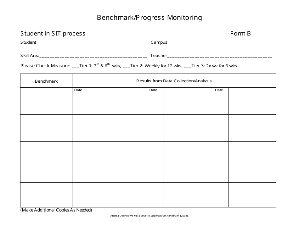 Benchmark or Progress Monitoring Sheet, Page 1