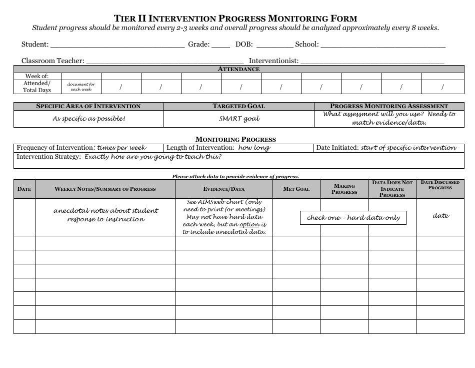 Tier II Intervention Progress Monitoring Form - Macomb Intermediate School District, Page 1