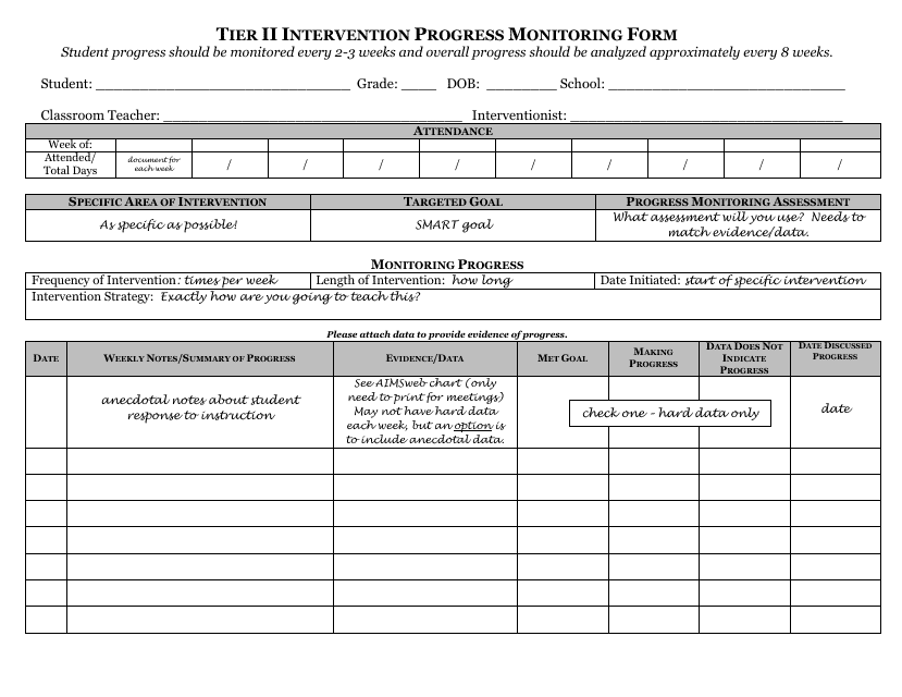&quot;Tier II Intervention Progress Monitoring Form - Macomb Intermediate School District&quot; Download Pdf