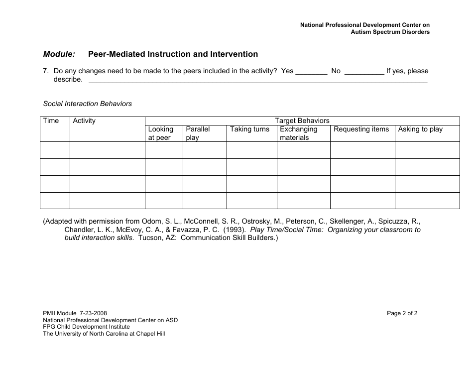 Sample Progress Monitoring Form - Pmii Activity Observation for Young Children - National Professional Development Center on Asd, Page 2
