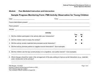 &quot;Sample Progress Monitoring Form - Pmii Activity Observation for Young Children - National Professional Development Center on Asd&quot;